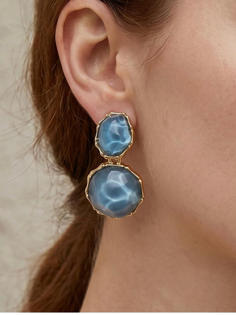 NEW! Trendy Gold-Trim Blue Dangle Earrings 💙 B0-13